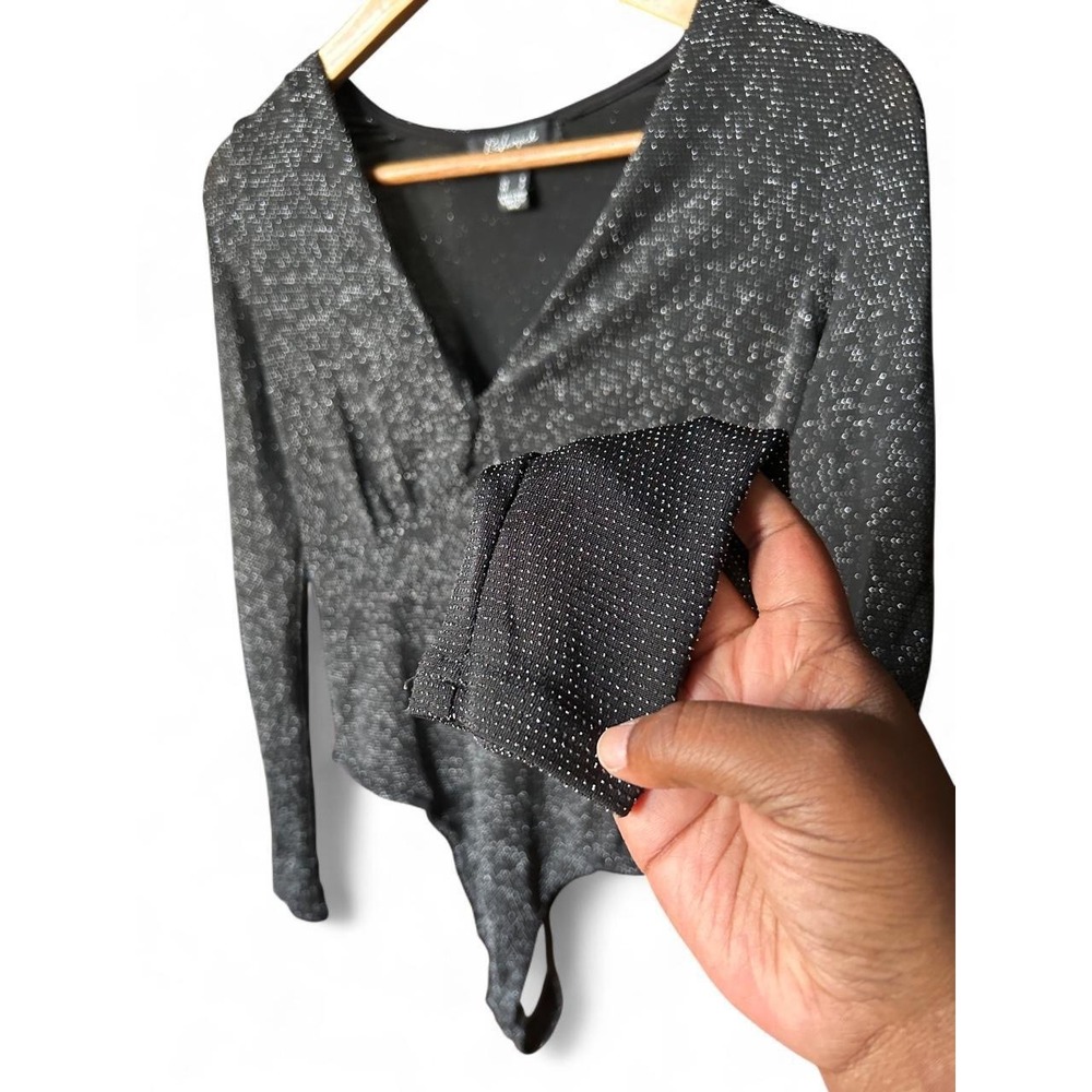 Sparkle Bodysuit Black Silver Dot Long Sleeve Y2K Glamour Clubwear Party Top S